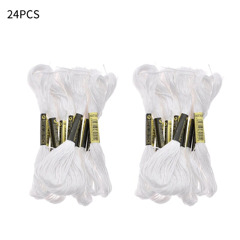 12 Wit + 12 Zwart Dmc Borduurgaren Kruissteek Katoen Borduurgaren Floss Naaien Strengen Craft: White 24 pcs