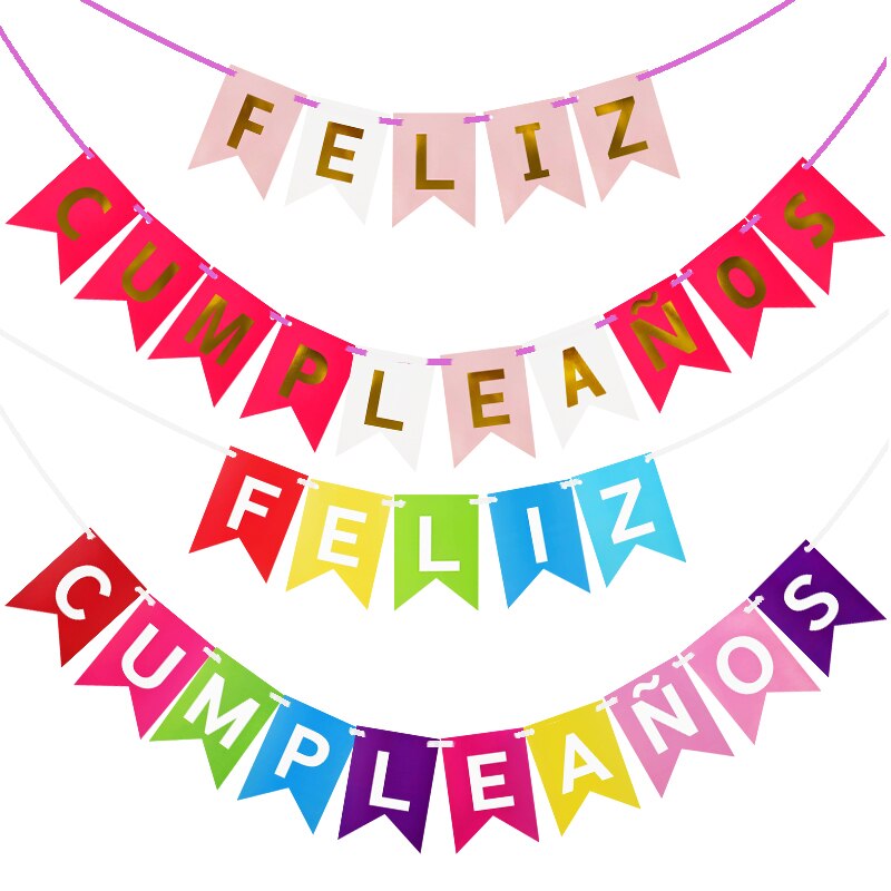 Multicolor Spanish Happy Birthday Paper Banner Alphabet Feliz Cumpleaños Bunting Garland For Birthday Party Hanging Flag Supplie