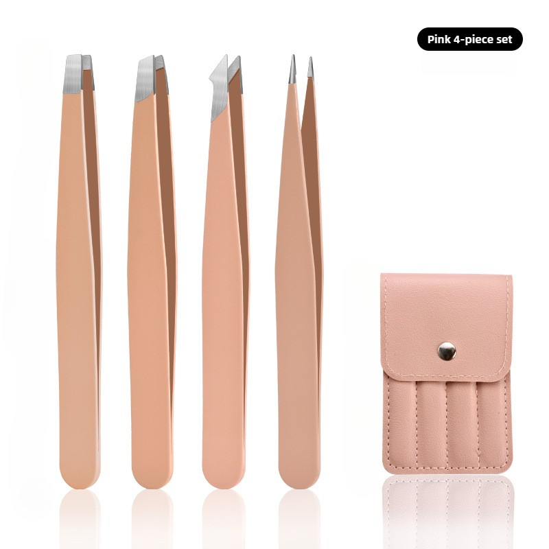 Pinzas para cejas de alta precisión, 4 Uds., extractor de pelos finos de Belleza del cabello, pinzas para cejas inclinadas de acero inoxidable, herramientas de maquillaje para eliminación: Rosa