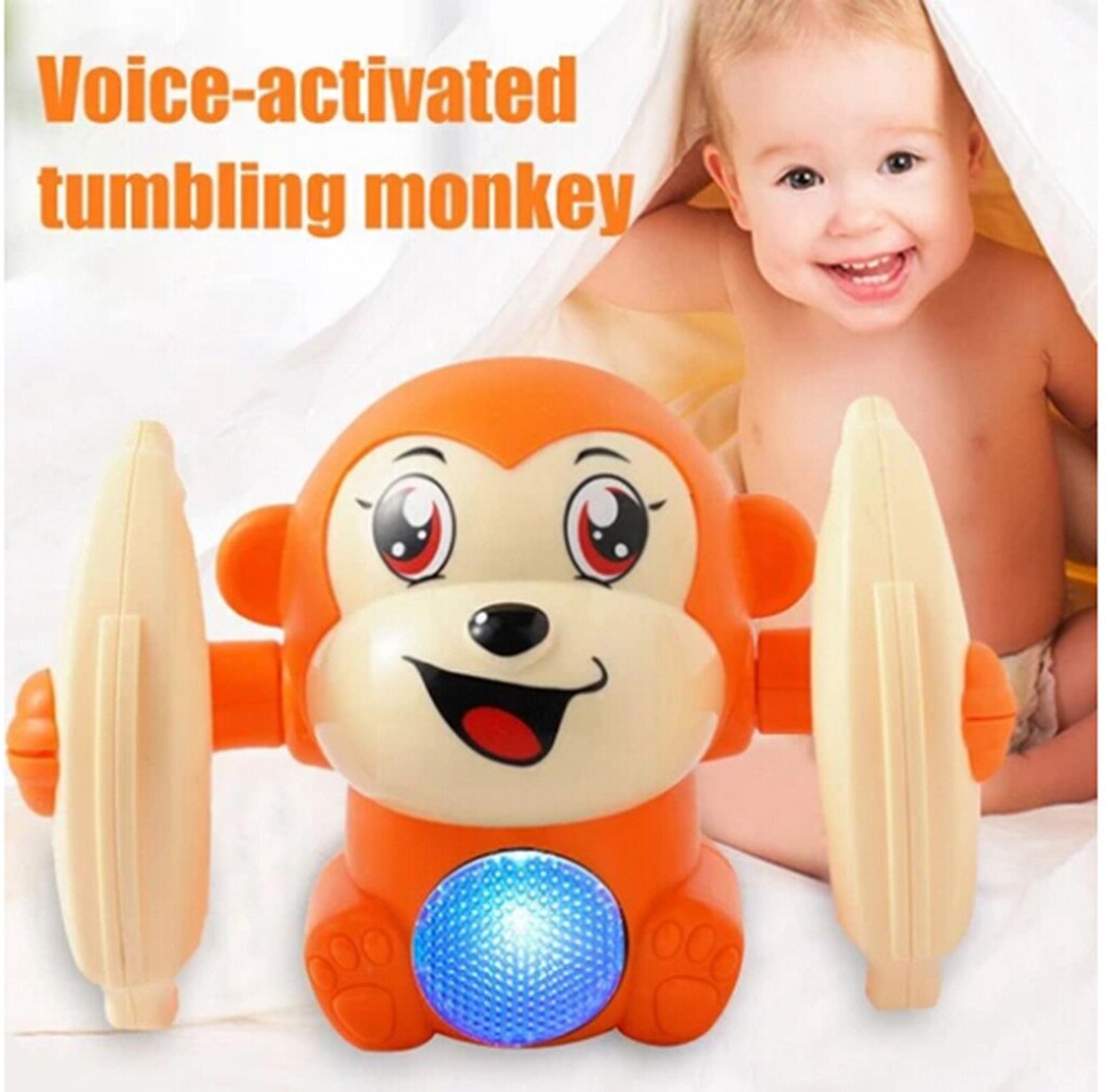Baby Voice Control Rolling Little Monkey Toy Walk Sing Brain Game Electric Toys