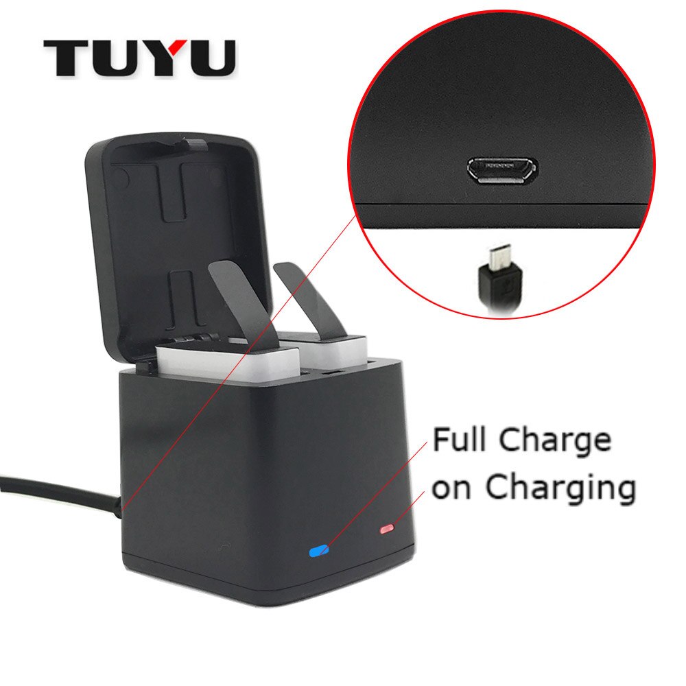 TUYU Sports Camera Accessories 1380mAh Rechargeable Action Camera Battery with USB Dual Battery Charger for Eken H9 H8R H6S H5S