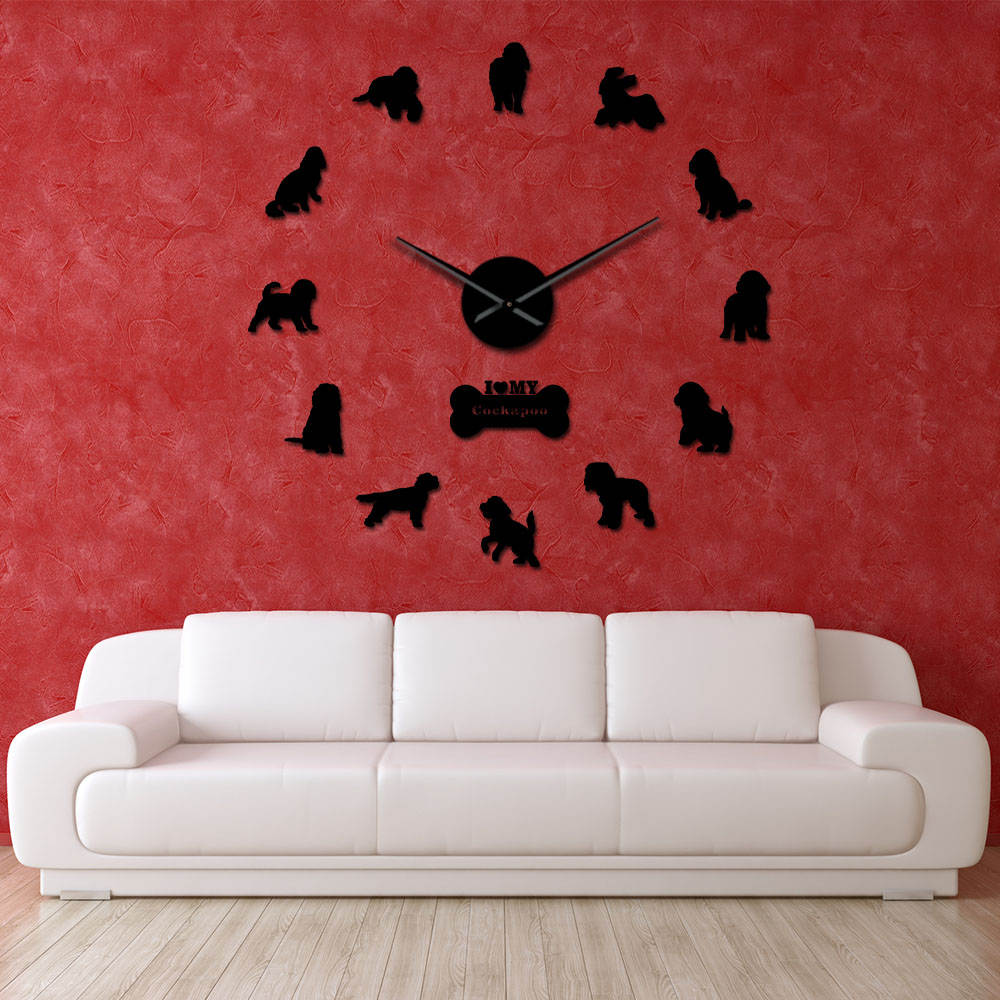 Cockapoo Dog Breed Contemporary DIY Wall Clock Artificial Beagle Portrait For Dog Lovers Wall Hanging Clock Watch Unique