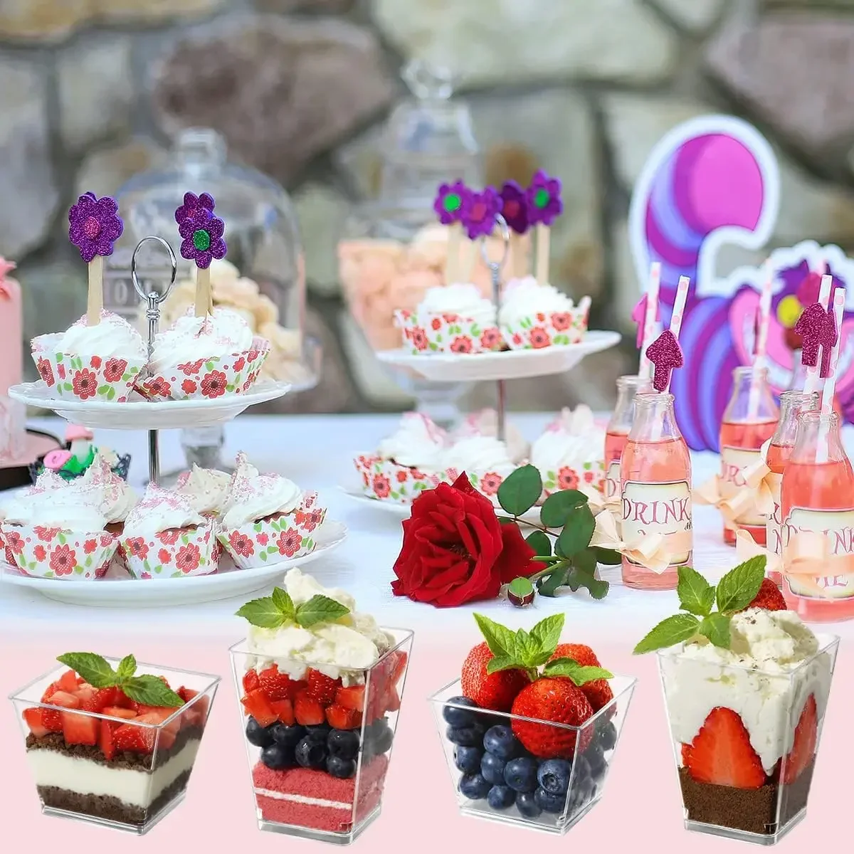 Wielorazowe kwadratowe plastikowe kubeczki na desery z łyżeczkami Przezroczyste kieliszki na przekąnarty mini kieliszki na smakołyki robić degustacji słodkości