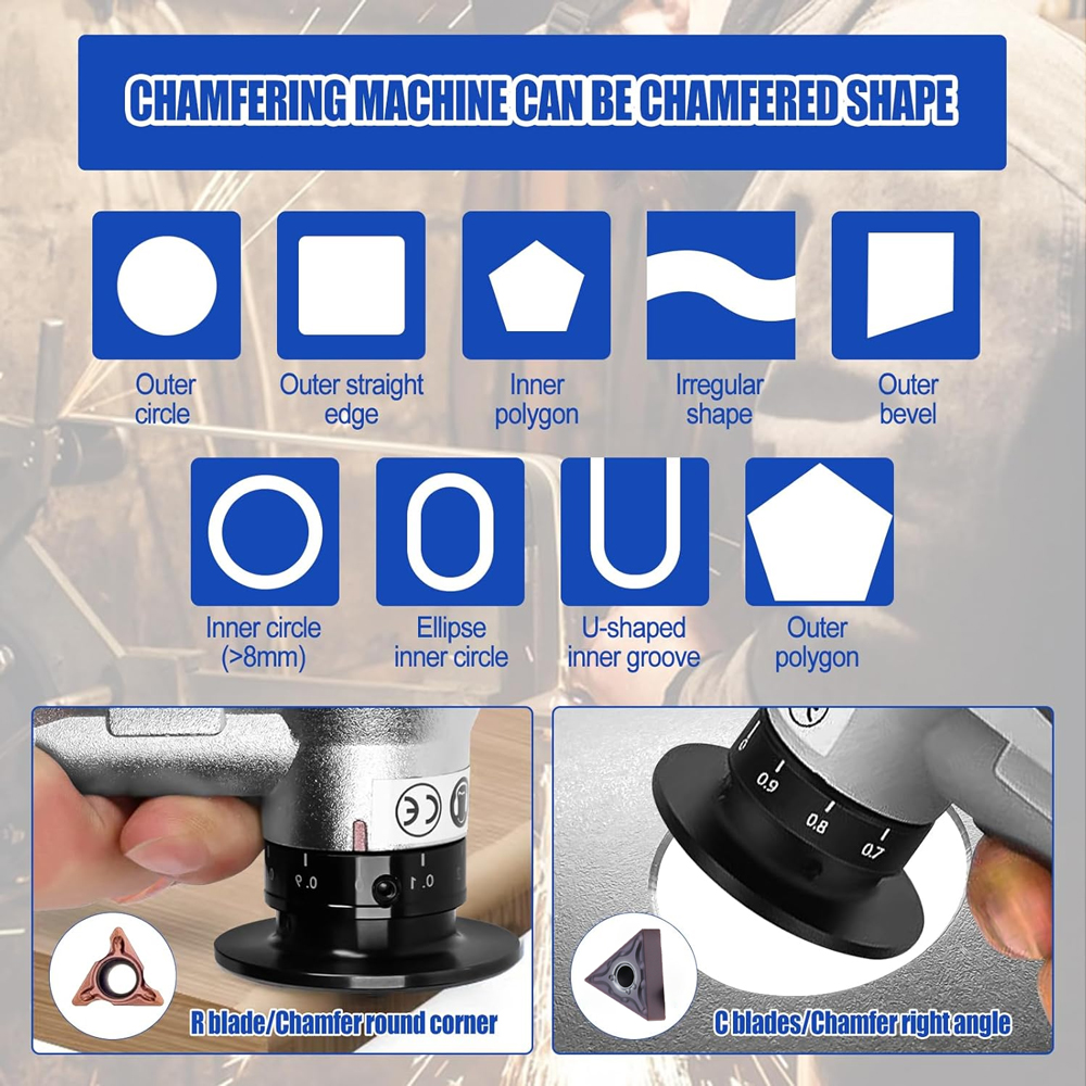 Mini Pneumatic Chamfering Machine 45° Portable Deburring Beveling Trimming Chamfer Tool with Replacement C/R Blade & Bearing