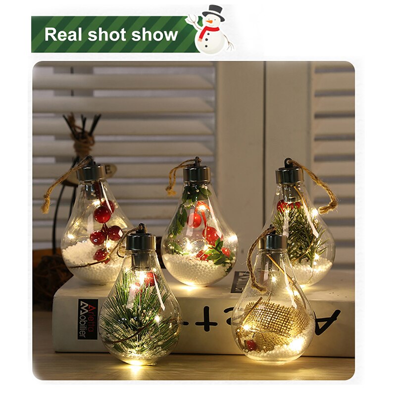 Christmas Tree Decoration Pendant Plastic Bulb Ball Warm White LED Light Transparent Christmas Cute Ornament