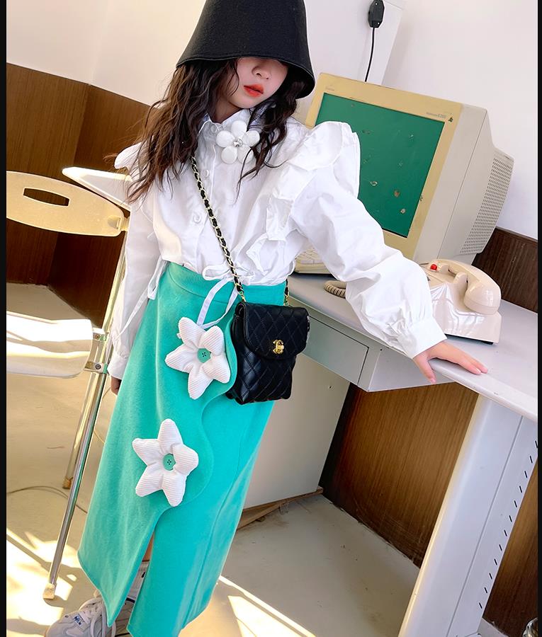 Neonata verde 3D fiori moda gonne bambini Casual gonne di alta qualità bambini primavera autunno nuova gonna a trapezio 6-16Y WZ548