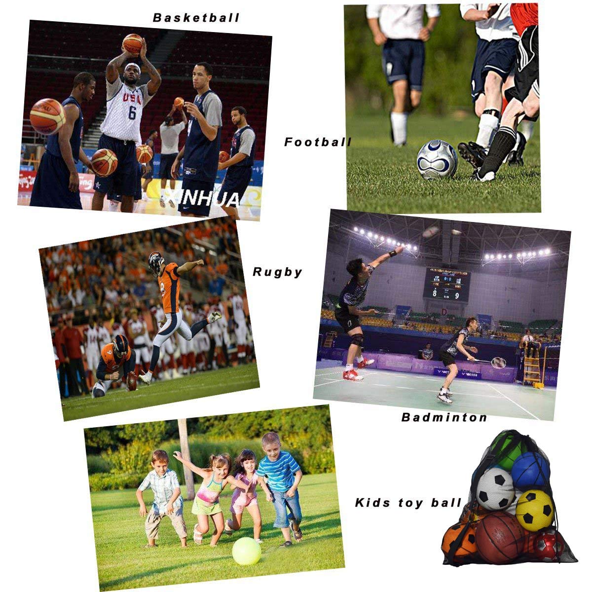 Kraftig netting ball bag justerbar glidende snøring snøring sportsutstyr oppbevaringspose for basketball fotball sports strand