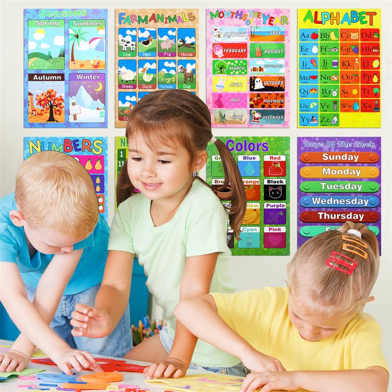 10PCS Educational Preschool Posters Charts for Preschoolers Toddlers Kids Kindergarten Classrooms Includes Alphabet Letters