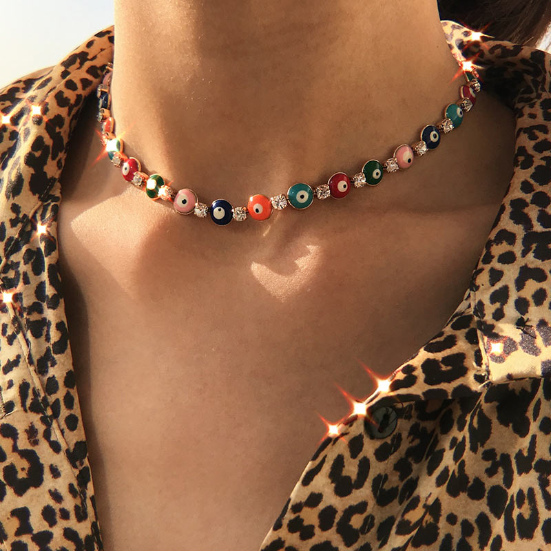 Flatfoosie-collier avec pendentif en œil maléfique pour femmes, bijou Boho, avec perle de cristal, breloque, longue déclaration, nouveauté