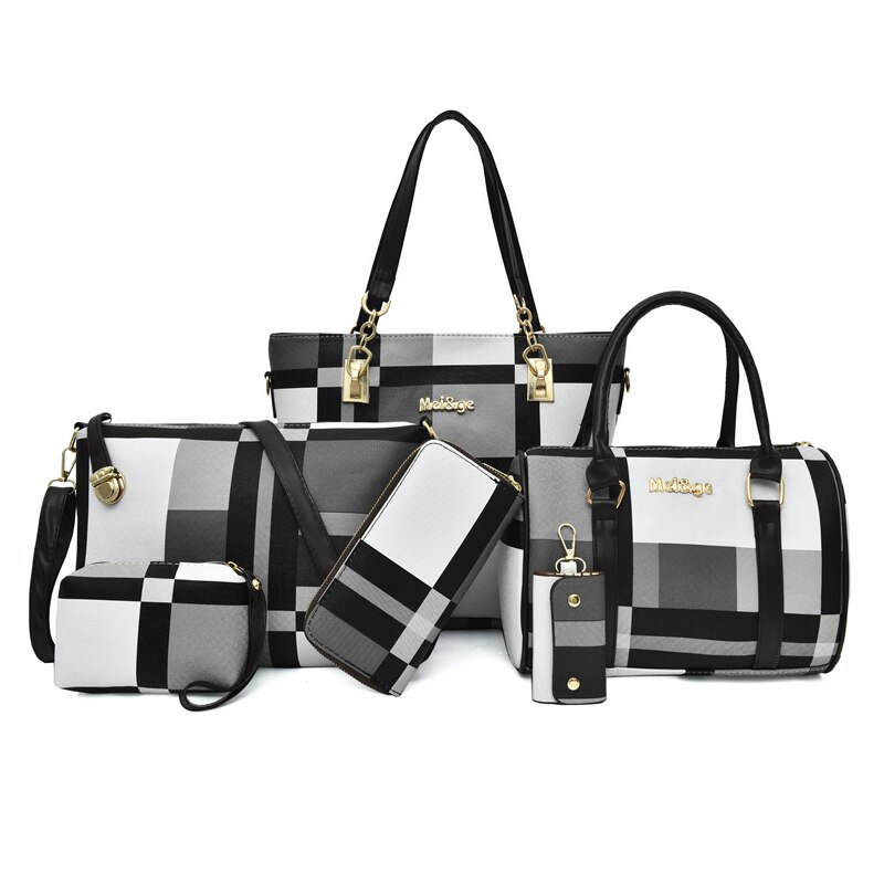 Kvinder håndtasker skulder crossbody tasker pu læder tasker miwind 6- stykke sæt funktionelle bærbare tasker med stor kapacitet: Sort