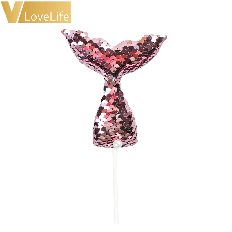 Glittering Mermaid Tail Cake Topper Under The Sea Ocean Theme Birthday Party Sequin Cupcake Decor Wedding Baby Shower Supplies