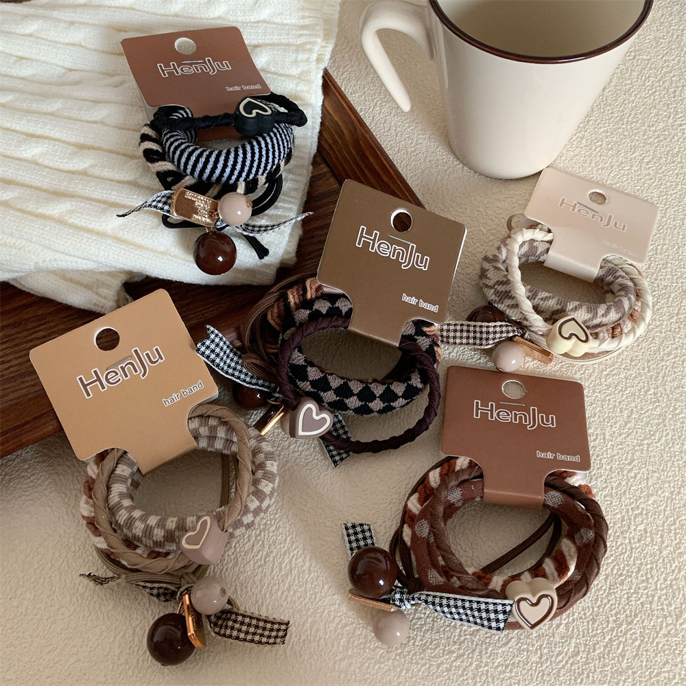 4 unids/set de cuerdas elásticas para el cabello a la , diadema Simple con forma de corazón para mujer, coleteros altos, banda de goma, accesorios para el cabello