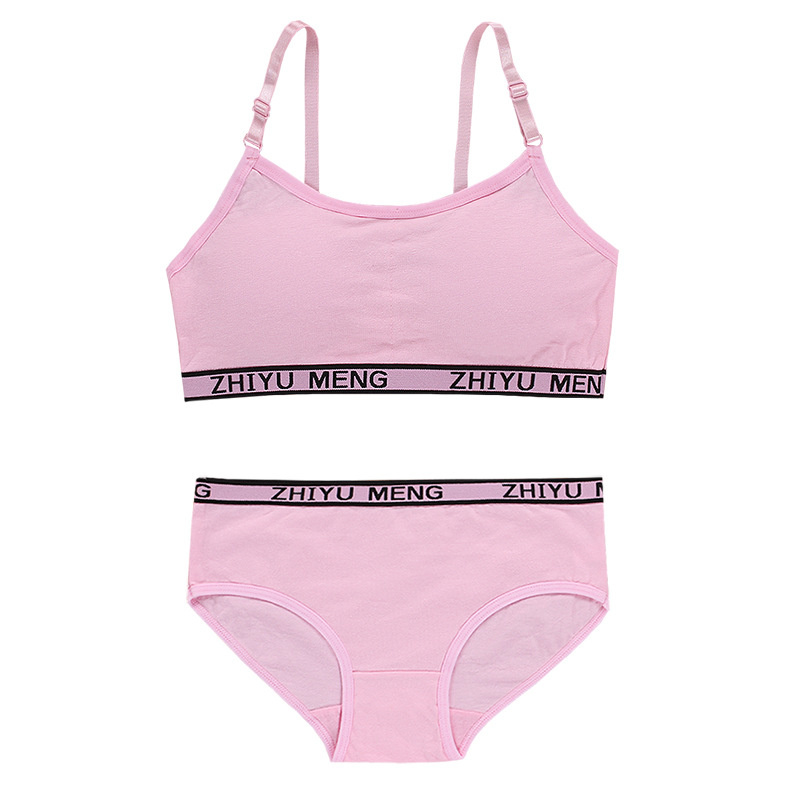 Set reggiseno per ragazze intimo per studenti in cotone regolabile senza spalline ad anello in acciaio reggiseni sportivi per bambini top per ragazze di 12 anni: Pink