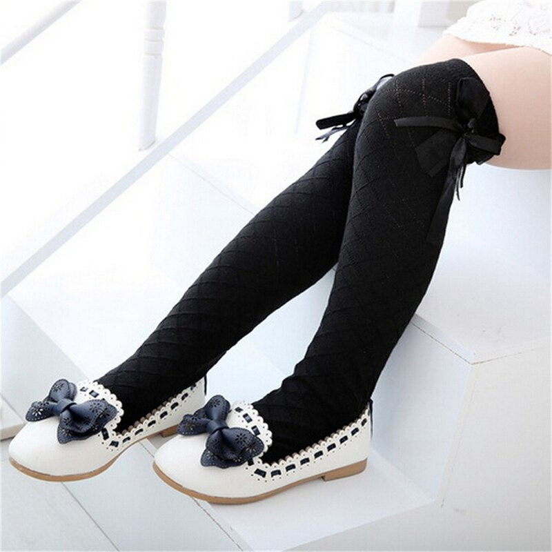 4 Colors Tights School High Knee Gridding Bow Stockings Girl Classic Cotton Stockings teen pantyhose girls tights for kids