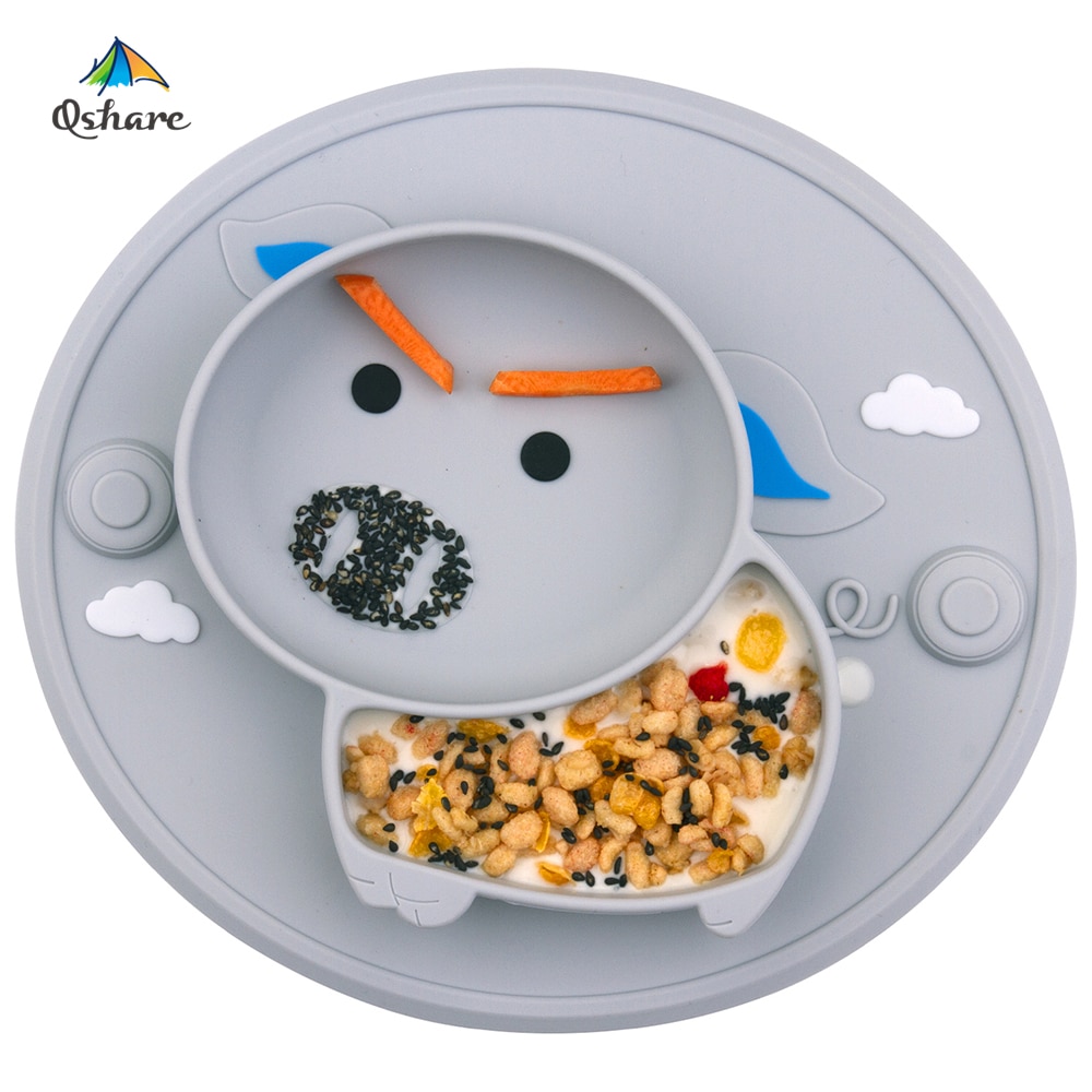Qshare Baby Feeding Learning Bowl Cute Pig Silicone Suction Plate Placemat Kids Feeding Dinnerware Baby Food Dishes Pratos