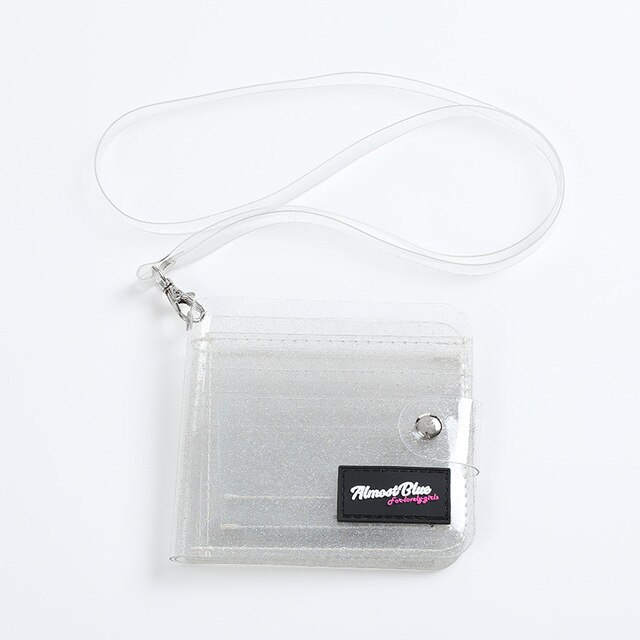 Summer Transparent Clutch Wallets PVC Folding Lanyard Short Wallet Girl Glitter ID Card Holder Business Card Case Purse: clear Almost