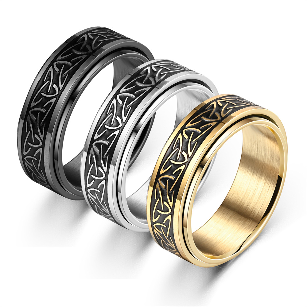 Viking Keltische Rune Roterende Angst Gezamenlijke Ring Voor Mannen Anti Stress Rvs Spinner Fidgets Ring Anillo Antiestres