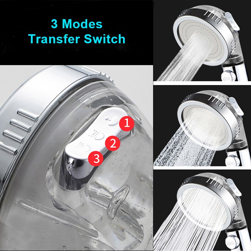 Bathroom 3-Function SPA shower head with switch on/off button high Pressure Anion Filter Bath Head Water Saving Shower