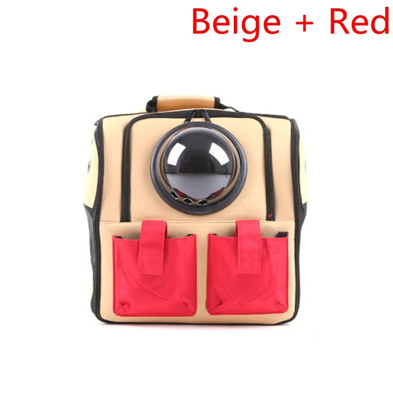 The capsule bag carrying pet cat breathable outdoor portable packaging bag pets puppy travel backpack for dogs carrier: Beige-Red