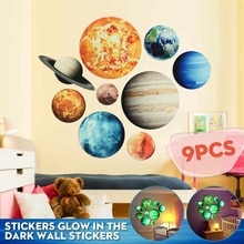 9Pcs/Set PVC Glow In The Dark Solar System Wall Stickers Removable Wallpaper 9#Planets Decal Home Kids Room Decoration