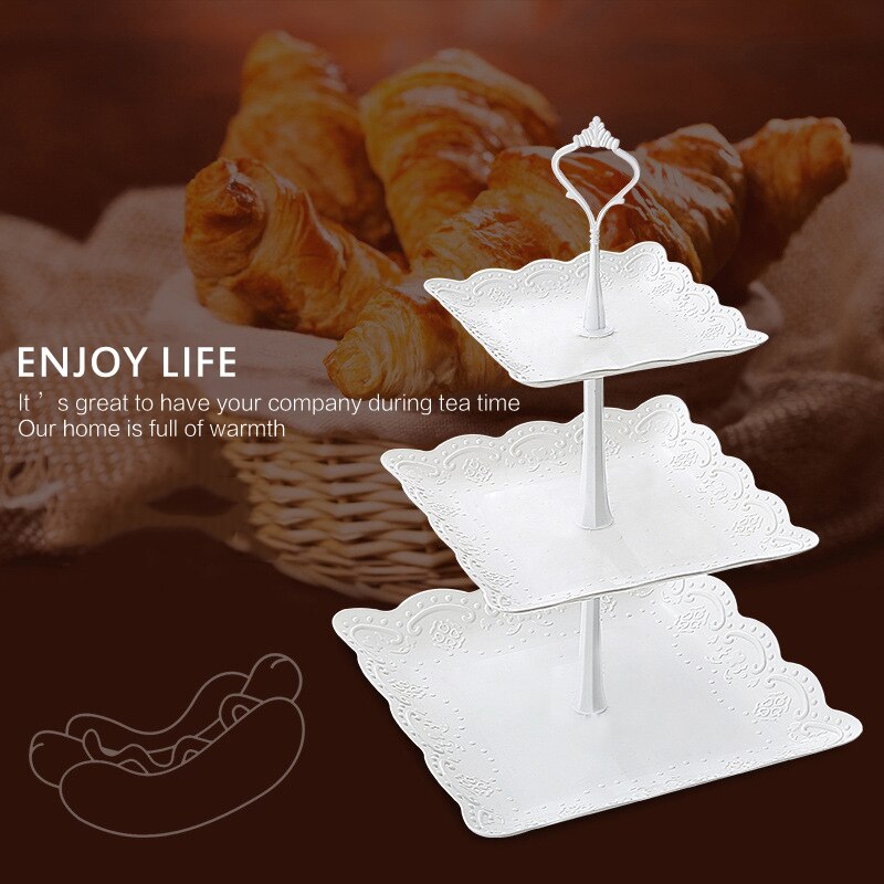 3 Tier Cake Stand Platen Stijl Europese Wedding Party Plastic Drie-Tier Fruit Lade Snack Snoep Lade Lade Dessert display Rack