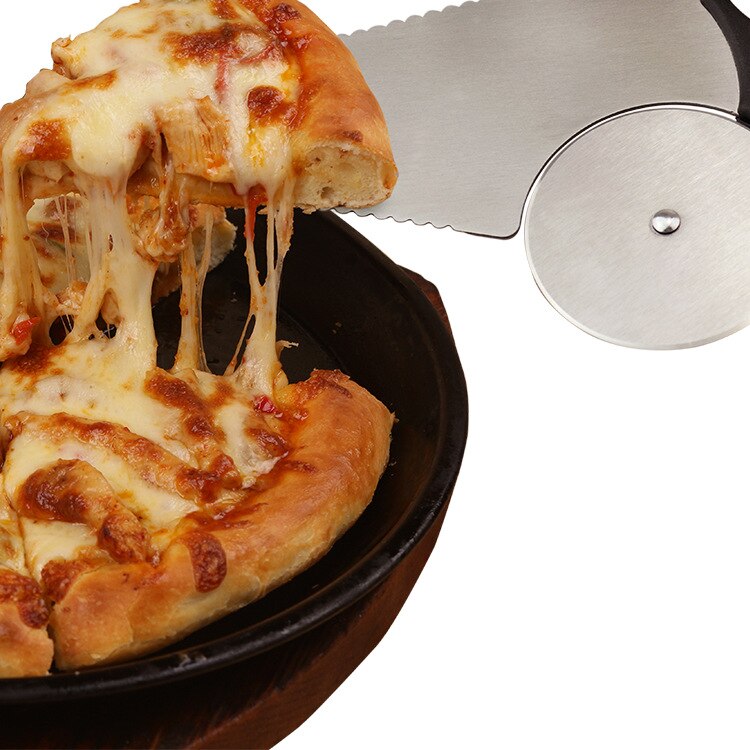 2 in 1 Stainless Steel Pizza Wheel Cutter & Shovel Rolling Knife Pastry Slicer Kitchen Tools