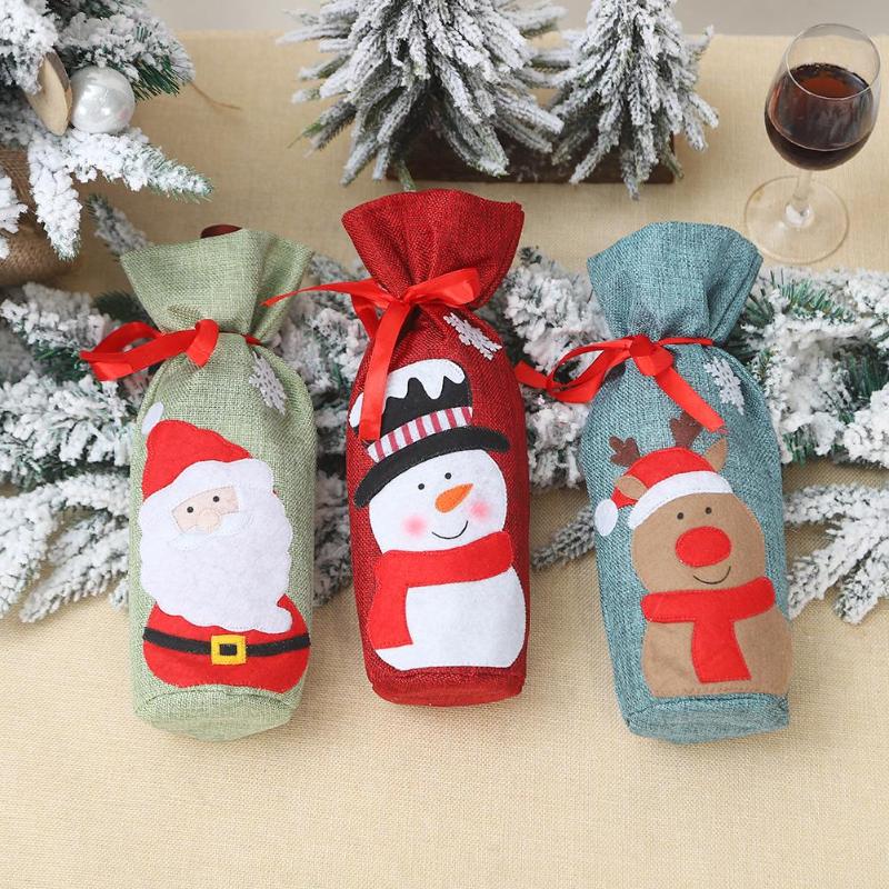 Christmas Red Wine Bottle Decor Set Santa Claus Bottles Cover Xmas Decor