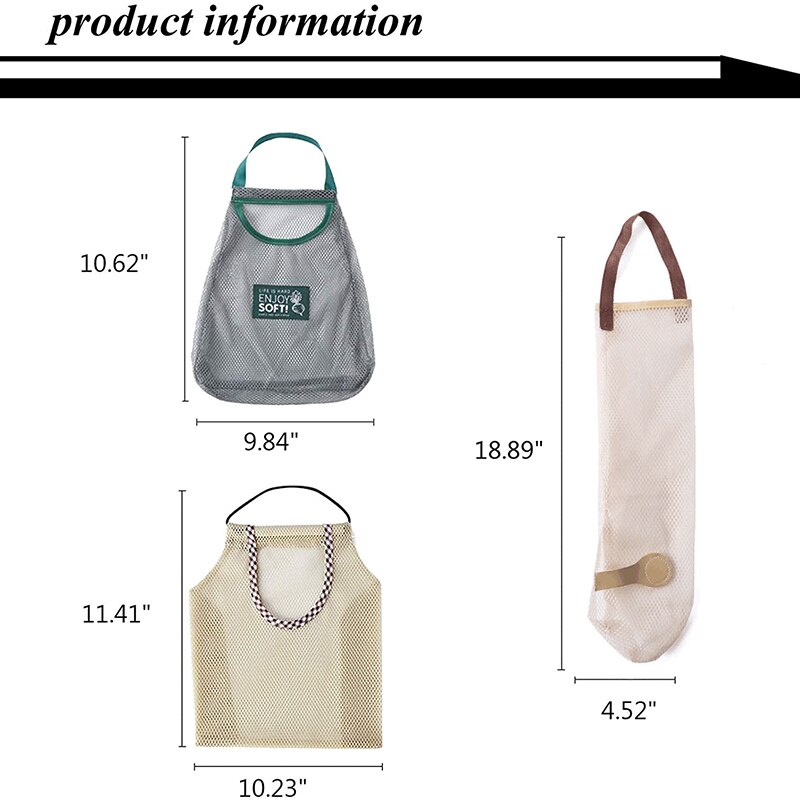 Panier à fruits suspendu, 6 pièces, sac en filet pour légumes, rangement suspendu réutilisable, panier mural lavable pour garlicas, pommes de terre et oignon