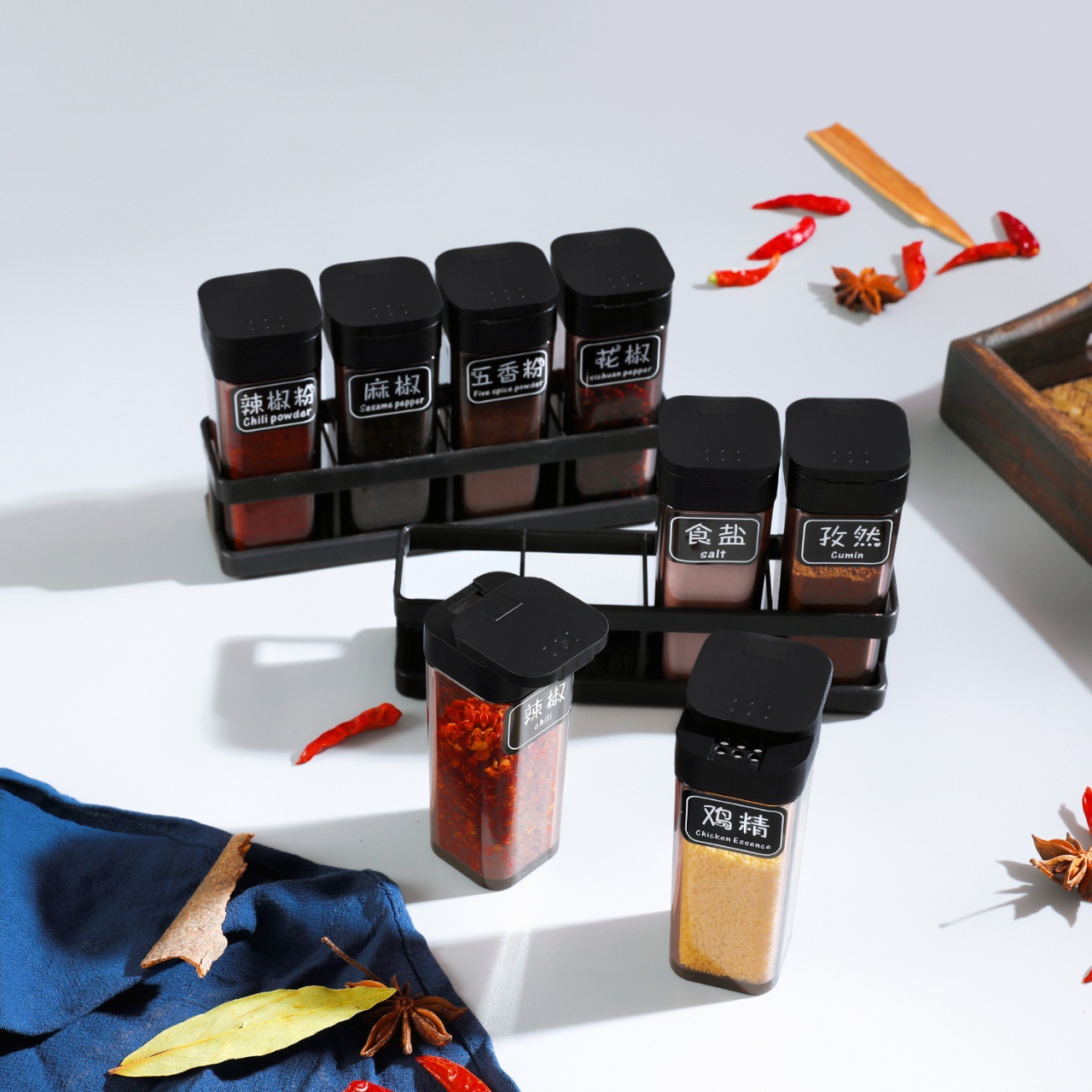 Kitchen Spice Jar Container Set Household Seasoning Box Spice Organizer Airtight Moisture Proof Spice Bottles Storage Jars