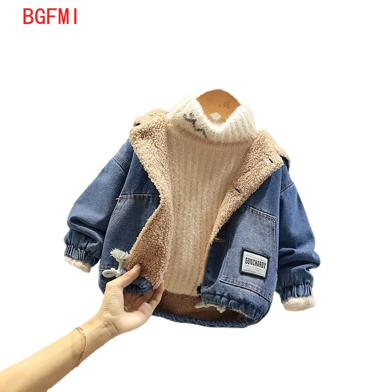 2022 Denim Jasje Voor Meisjes Jongens Fall Winter Cashmere Thicken Jeans Jas Kinderkleding Warme Bovenkleding Baby Denim Jassen 1-5Y: Blauw / 18-24M