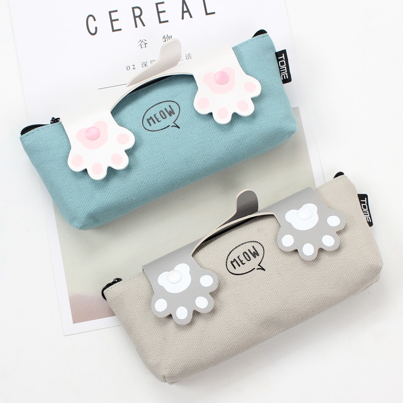 Estuche de lápices Kawaii de lona con almohadilla de gato, Estuches escolares grandes con cremallera, caja de lápices estuche, artículos para la mochila del colegio, papelería, 1 Uds.