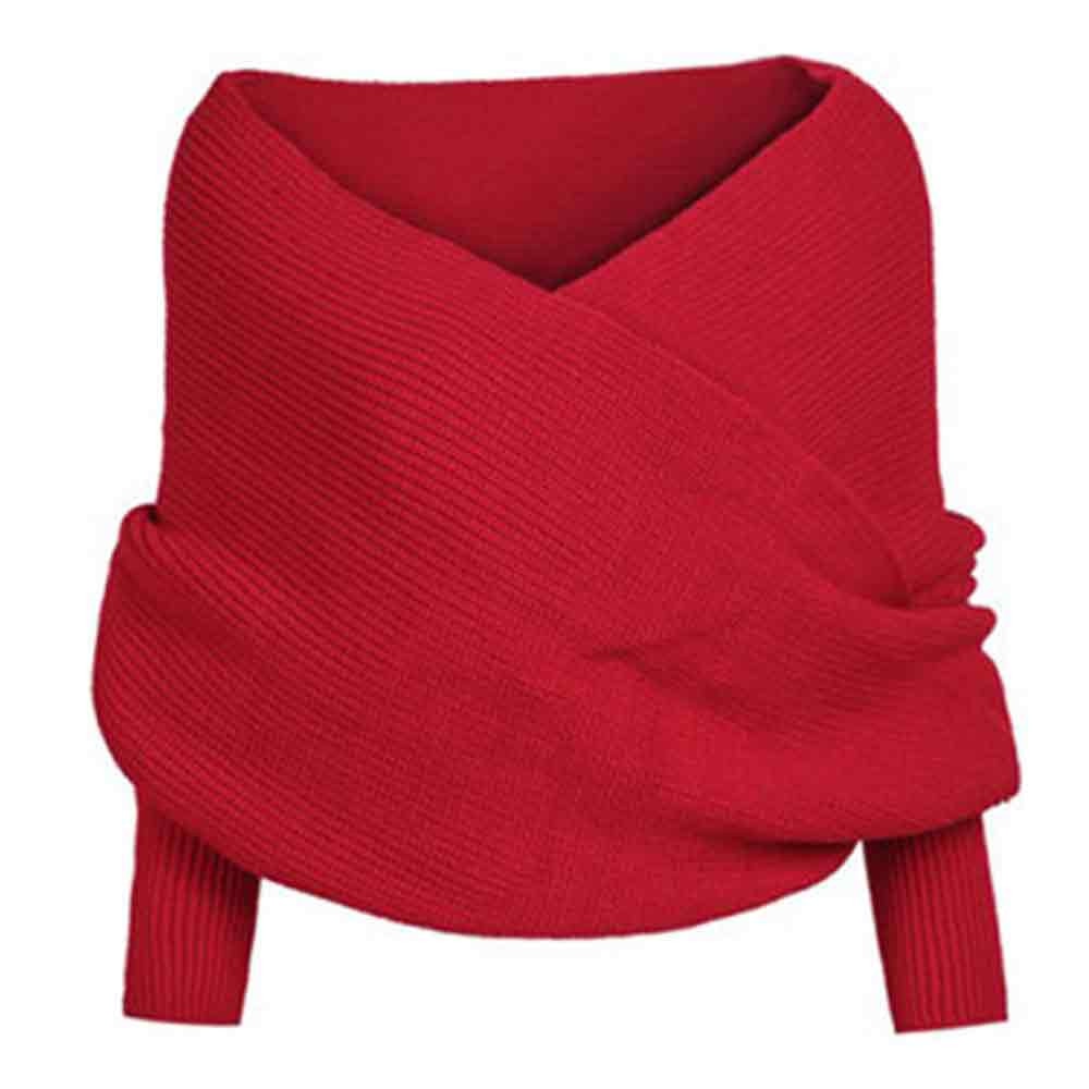 Knitted Winter Keep Warm Scarves Wraps Party Red Black Women Solid Scarf Sleeve Crochet Knit Long Soft Wraps Shawl: Red 