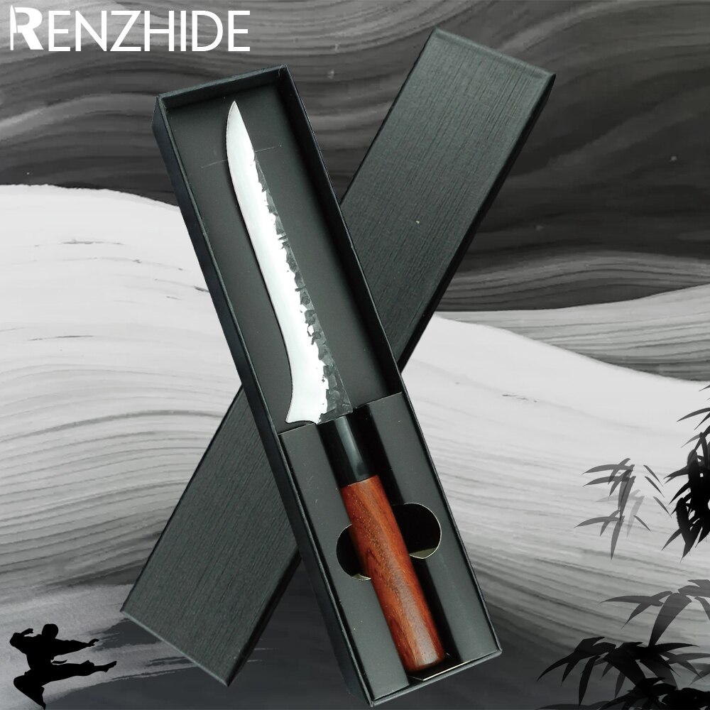 RZD 6 INCH Boning Filleting Knife Stainless Steel Slicing Meat Fish Wood Handle Japanese Style Box Cooking Accessory: 1 KNIFE and box