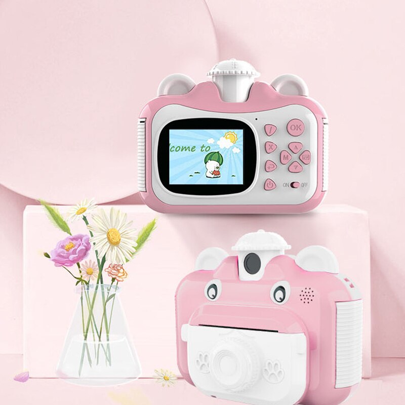 Kids Camera Instant Print Camera 180 ° Draaibare Lens Hd 1080P Digitale Camera Voor Kinderen Print Camera Met 100 stuks Thermisch Papier: Roze / No card