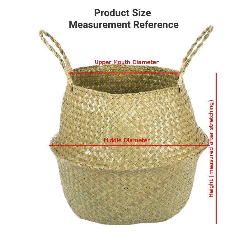 Handmade Bamboo Storage Baskets Foldable Laundry Straw Patchwork Wicker Rattan Seagrass Belly Garden Flower Pot Planter Basket