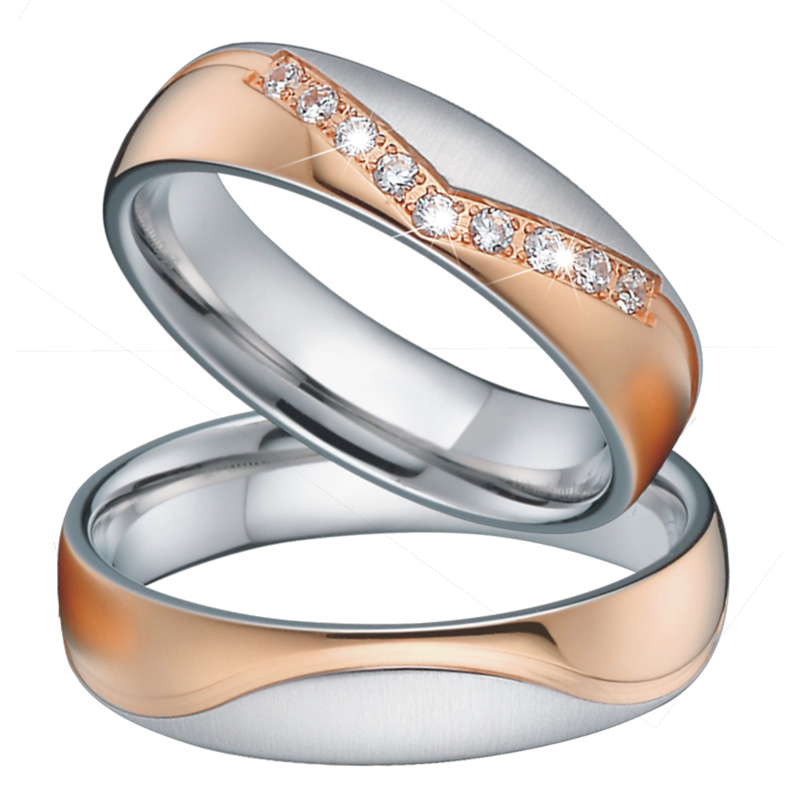 Voor hem en haar crown set Allianties Paar Trouwringen voor mannen en vrouwen meisjes cz zirconia Rose gold Kleur roestvrij staal