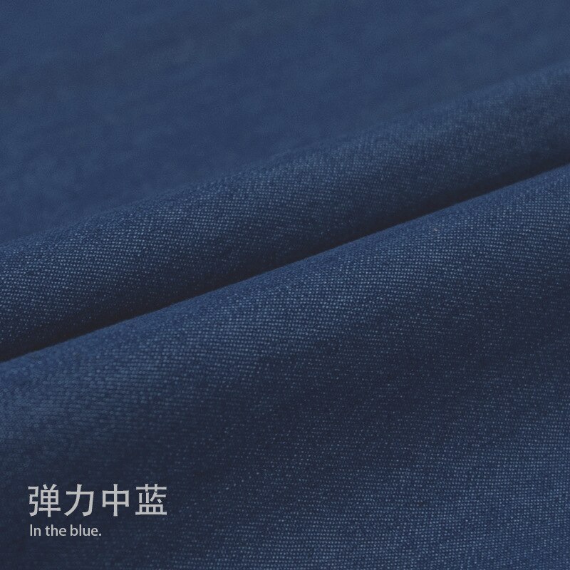 100*145cm elastisk polyester bomuld vask denim stof jeans skjorte tøj taske stof stræk denim stof kjole håndlavet: Stretch - medium blå / 50 cm x 145cm