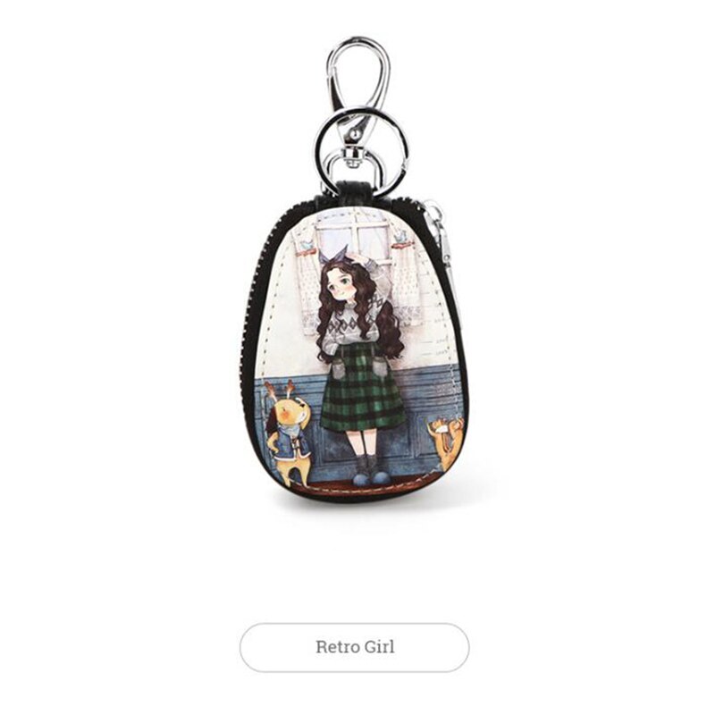 5 Colors Painted Women Girls Key Bag PU Leather Key Wallets Housekeepers Car Key Holder Case Gigh Keychain Pouch: 04