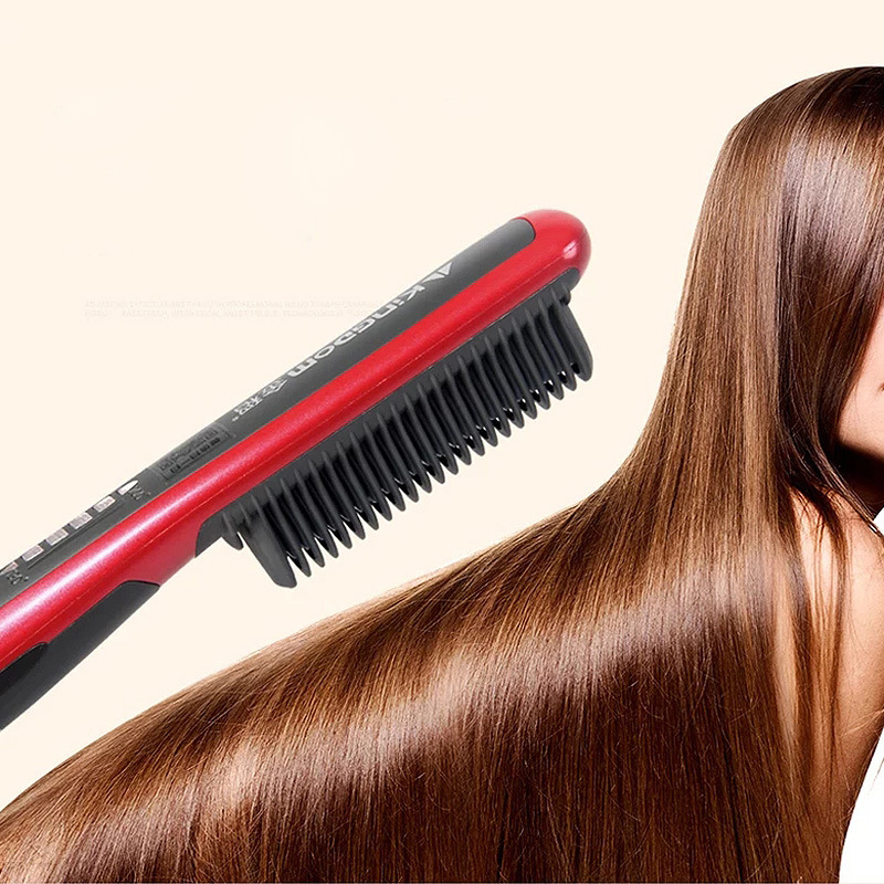 Alisador de pelo y barba iónico, peine de cerámica, cepillo eléctrico para alisar y rizar el cabello, herramienta de peinado antiquemaduras de iones negativos