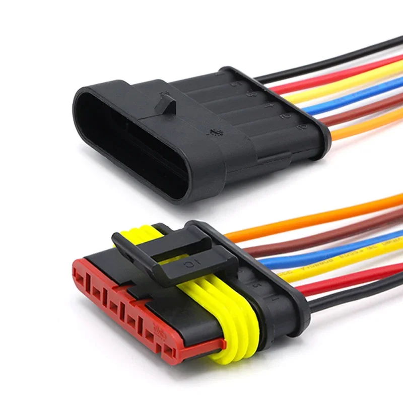 5 conjuntos amp 1p 2p 3p 4p 5p 6p maneira à prova dwaterproof água elétrica auto macho fêmea conector plug com chicote de cabo de fio para carro motocicleta: Dourado / 5-9 Pcs