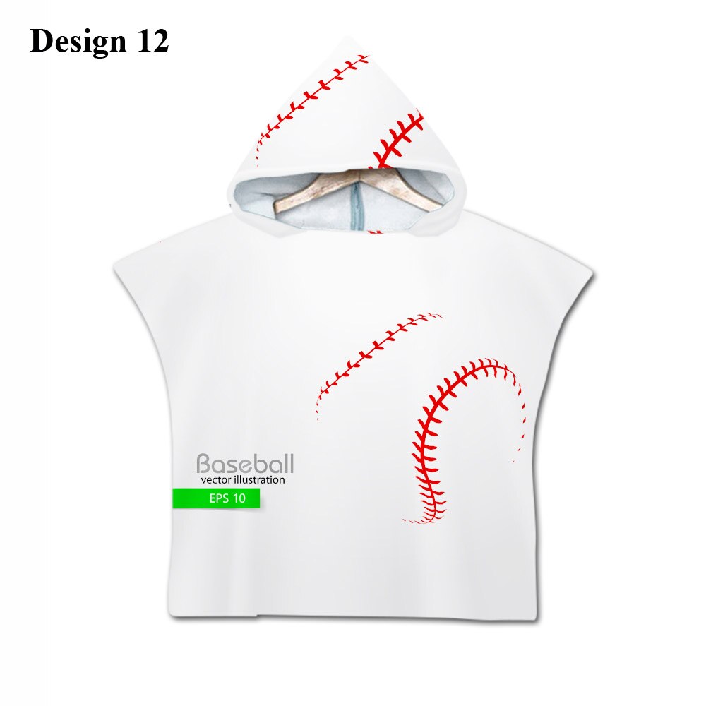 Nieuwigheid sport honkbal print baby kinderen kinderen capuchon handdoek zwembad bad strand poncho handdoek cape: Ontwerp 12