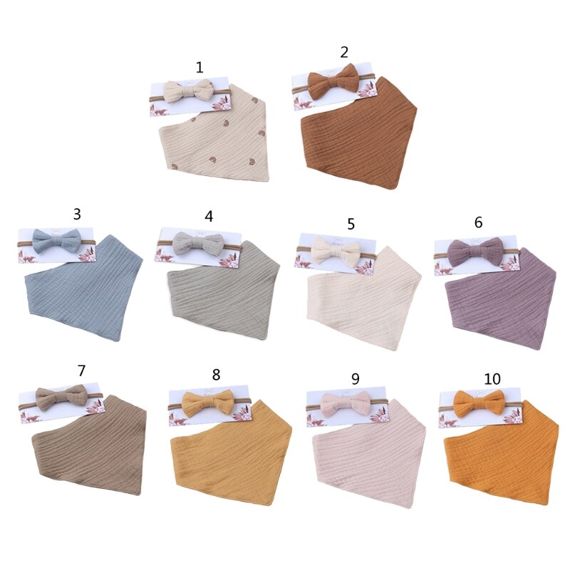 2Pcs Baby Meisjes Elastische Boog Hoofdband Speeksel Handdoek Set Prinses Strik Haarband