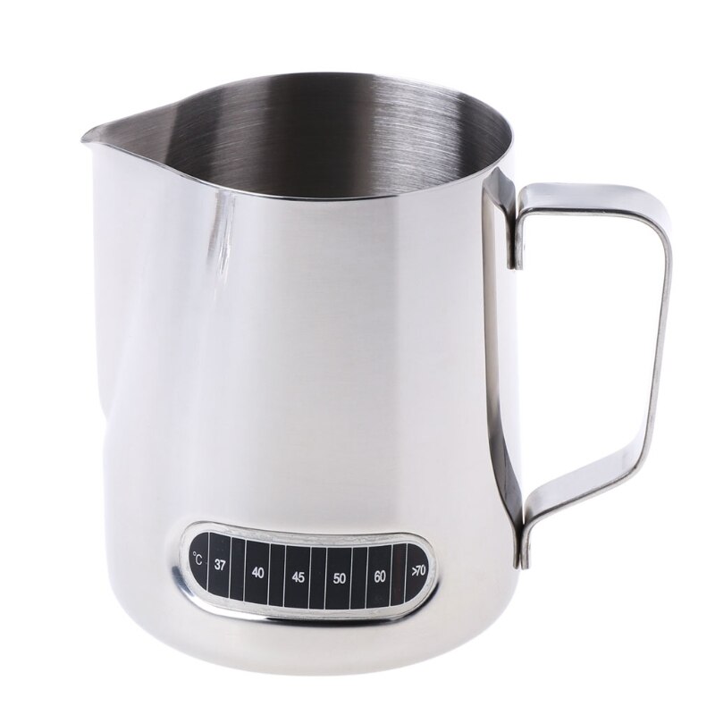 Stainless Steel Milk Frothing Jug Barista Coffee Pitcher With Thermometer 600ml