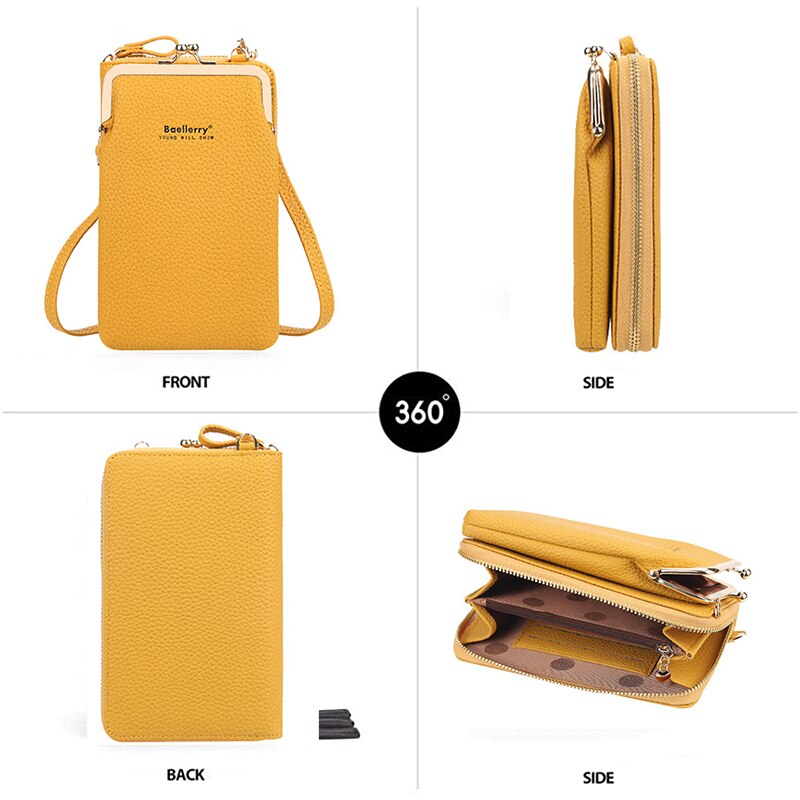Baellerry Small Shoulder Crossbody Bag Women Cellphone Bag Daily Use Card Holder Phone Purse female Wallet Yellow Bolsas
