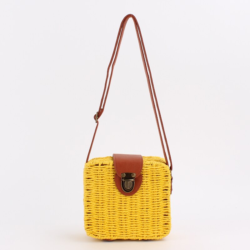 Caja informal de mimbre para mujer, bolso cruzado de mimbre de caramelo tejido para mujer, Bolso pequeño de playa para verano, bolso vintage con solapa bali: yellow
