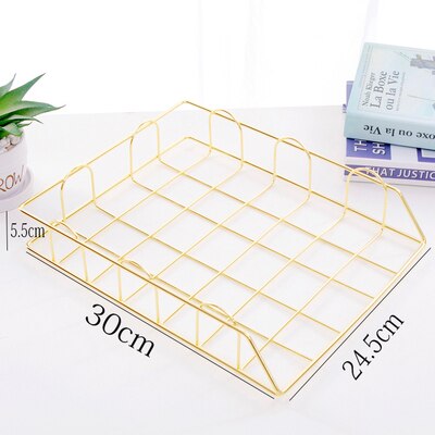 Rose Gold Wrought Iron Storag Rack Magazine Book Holder Stand Metal Baskets Office Desktop File Organizer Cosmetic Storage Box: B