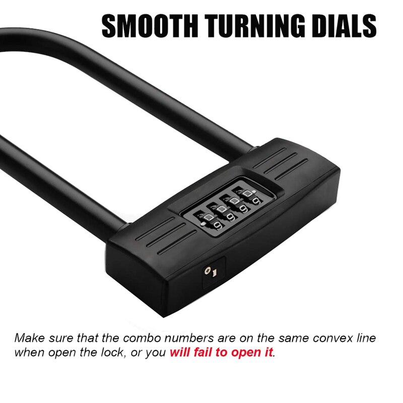 Bicycles U Lock, Heavy Duty Bike Scooter Motorcycles Combination Lock Combo Gate Lock for Anti TheftBlack