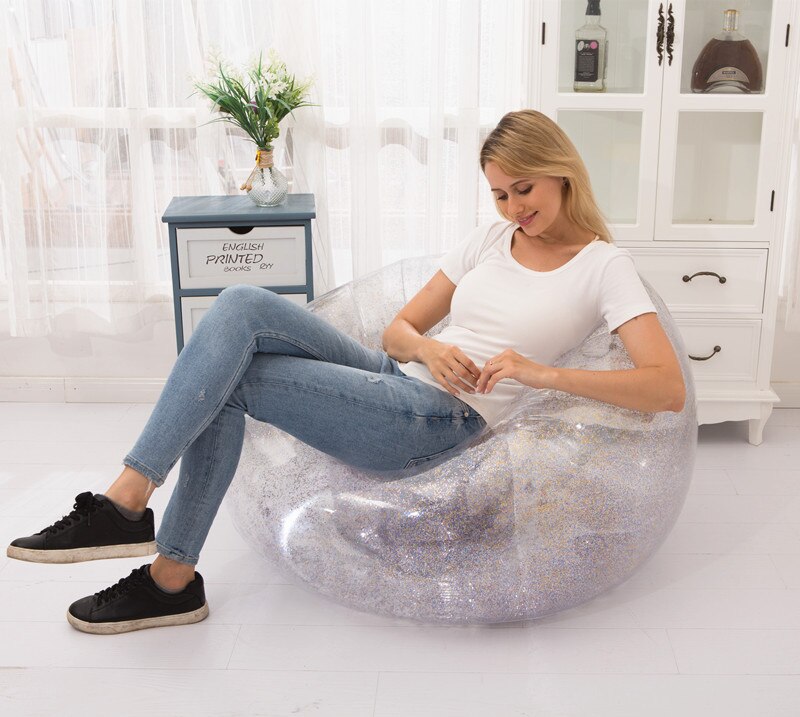 Shopping Sparkly Inflatable Couch Outdoor Lounge Chair Transparent Stool Spherical Air Sofa: Silver