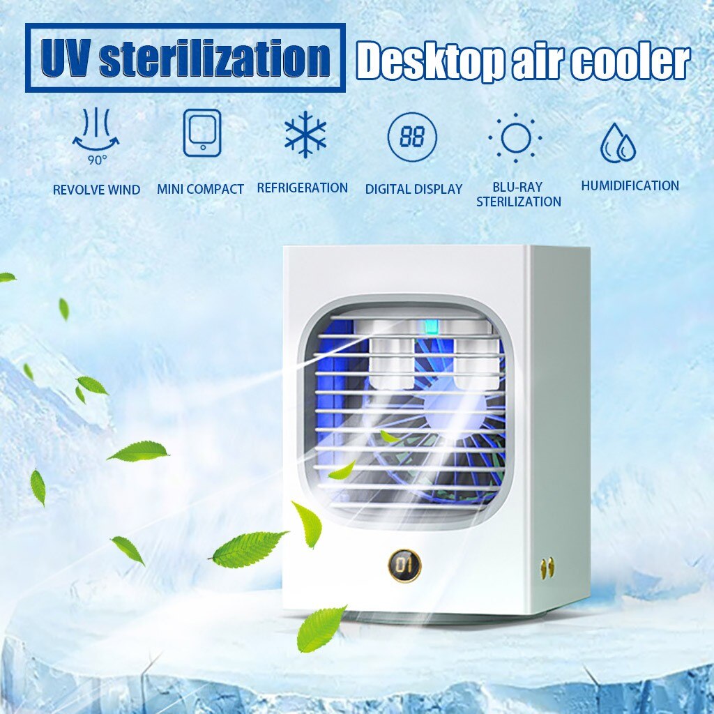 Usb Mini Portable Air Conditioner Air Cooler Fan Desktop Portable Air Conditioner Sterilization Shaking Head Cooler For Room #z: White