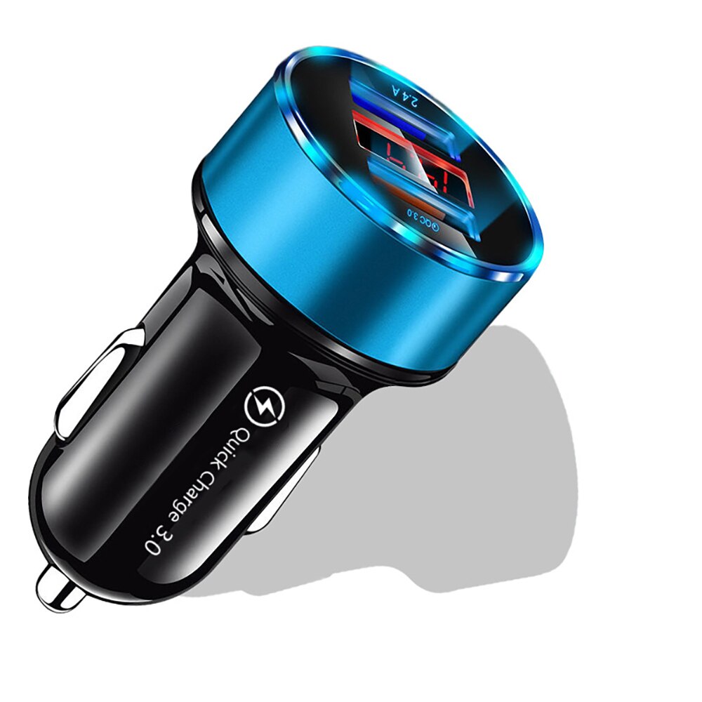 30W Car Charger Quick Charge 4.0 3.0 Universal LED Display Dual USB For iPhone 11 Xiaomi Mobile Phone Charger Fast Car-Charger: Blue For QC 3.0